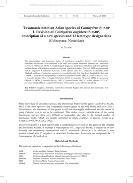 Taxonomic Notes on Asian Species of Canthydrus SHARP I. Revision Of