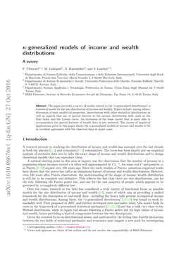 Κ-Generalized Models of Income and Wealth Distributions: a Survey