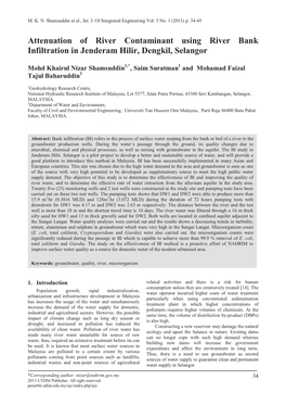 Attenuation of River Contaminant Using River Bank Infiltration in Jenderam Hilir, Dengkil, Selangor