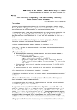 1892 Diary of Sir Horace Curzon Plunkett (1854–1932) Transcribed, Annotated and Indexed by Kate Targett