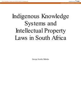 Indigenous Knowledge Systems and Intellectual Property Laws in South Africa