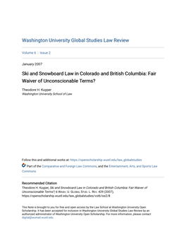 Ski and Snowboard Law in Colorado and British Columbia: Fair Waiver of Unconscionable Terms?