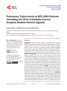 Pulmonary Tuberculosis in HIV/AIDS Patients Attending Art Clinic in Bududa General Hospital, Bududa District, Uganda