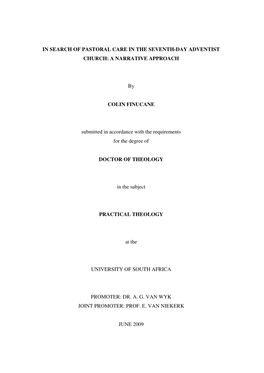 In Search of Pastoral Care in the Seventh-Day Adventist Church: a Narrative Approach