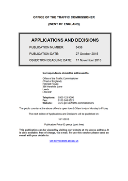 APPLICATIONS and DECISIONS 27 October 2015