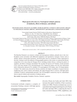 Plant Species Diversity in a Neotropical Wetland: Patterns of Similarity, Effects of Distance, and Altitude