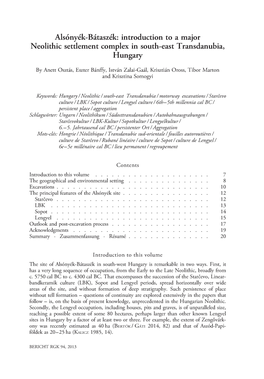 Alsonyek-Bataszek: Introduction to a Major Neolithic Settlement Complex in South-East Transdanubia, Hungary