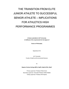 The Transition from Elite Junior Athlete to Successful Senior Athlete – Implications for Athletics High Performance Programmes