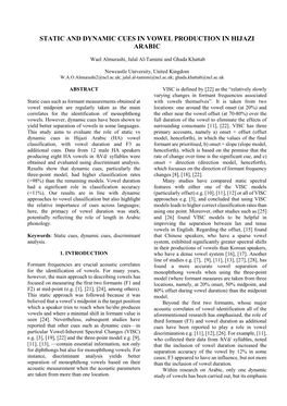 Static and Dynamic Cues in Vowel Production in Hijazi Arabic