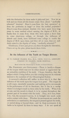 On the Influence of the Teeth on Tongue Disease