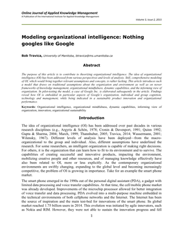 Modeling Organizational Intelligence: Nothing Googles Like Google