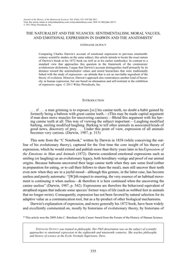 Sentimentalism, Moral Values, and Emotional Expression in Darwin and the Anatomists*