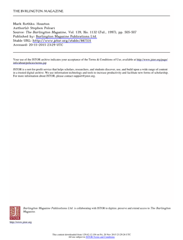 Mark Rothko. Houston Author(S): Stephen Polcari Source: the Burlington Magazine, Vol