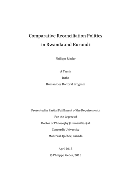 Comparative Reconciliation Politics in Rwanda and Burundi