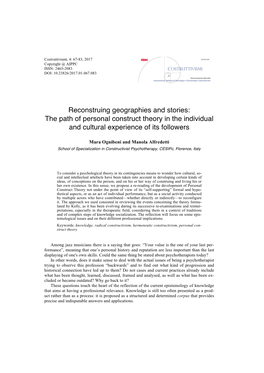 Reconstruing Geographies and Stories: the Path of Personal Construct Theory in the Individual and Cultural Experience of Its Followers