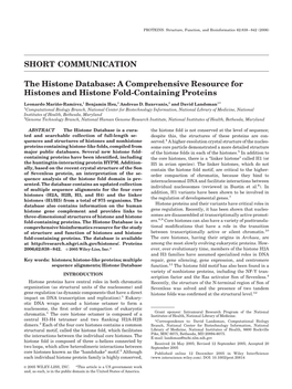 The Histone Database: a Comprehensive Resource for Histones and Histone Fold-Containing Proteins