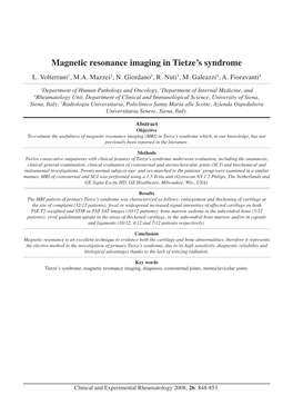 Magnetic Resonance Imaging in Tietze's Syndrome