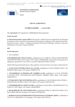 EUROPEAN COMMISSION GRANT AGREEMENT NUMBER 101004887 — Rurallure Agreement Between