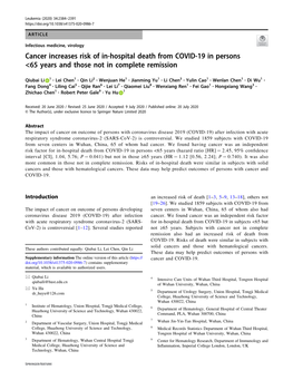 Cancer Increases Risk of In-Hospital Death from COVID-19 In