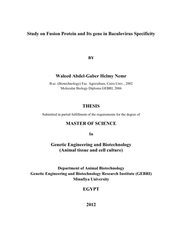 Study on Fusion Protein and Its Gene in Baculovirus Specificity Waleed