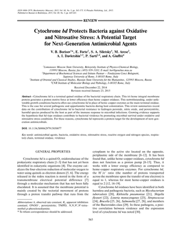 Cytochrome Bd Protects Bacteria Against Oxidative and Nitrosative Stress: a Potential Target for Next-Generation Antimicrobial Agents