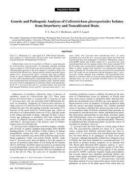 Genetic and Pathogenic Analyses of Colletotrichum Gloeosporioides Isolates from Strawberry and Noncultivated Hosts