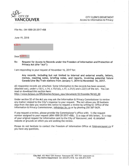 YOF CITY CLERK's DEPARTMENT VANCOUVER Access to Information & Privacy