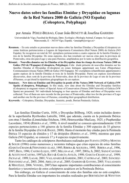 Nuevo Datos Sobre Las Familias Elmidae Y Dryopidae En Lagunas De La Red Natura 2000 De Galicia (NO España) (Coleoptera, Polyphaga)