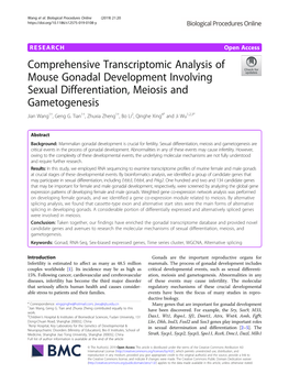 Comprehensive Transcriptomic Analysis of Mouse Gonadal Development Involving Sexual Differentiation, Meiosis and Gametogenesis Jian Wang1†, Geng G