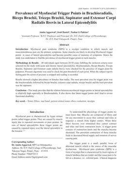 Prevalence of Myofascial Trigger Points in Brachioradialis, Biceps Brachii, Triceps Brachii, Supinator and Extensor Carpi Radialis Brevis in Lateral Epicondylitis