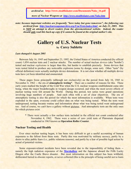 Gallery of U.S. Nuclear Tests by Carey Sublette