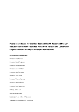 Public Consultation for the New Zealand Health Research Strategy