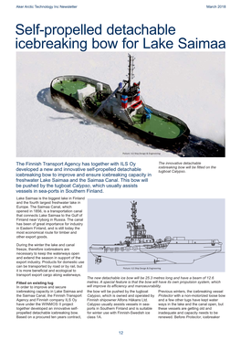 Self-Propelled Detachable Icebreaking Bow for Lake Saimaa