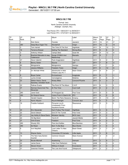 Playlist - WNCU ( 90.7 FM ) North Carolina Central University Generated : 08/10/2011 07:55 Am