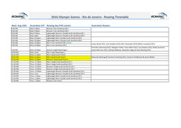 2016 Olympic Games - Rio De Janeiro - Rowing Timetable