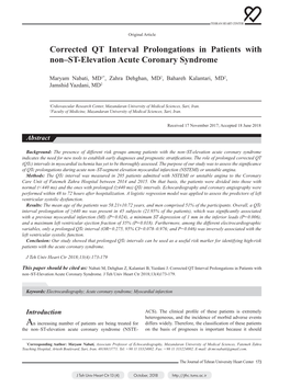 Corrected QT Interval Prolongations in Patients with Non–ST-Elevation Acute Coronary Syndrome