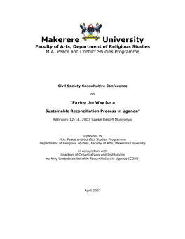 Makerere University Faculty of Arts, Department of Religious Studies M.A
