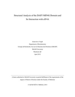 Structural Analysis of the DAP5 MIF4G Domain and Its Interaction with Eif4a