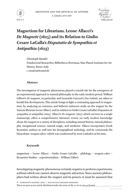 Magnetism for Librarians. Leone Allacci's De Magnete (1625)