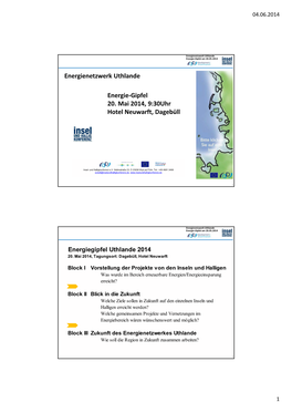 Energienetzwerk Uthlande Energie-Gipfel 20. Mai 2014, 9