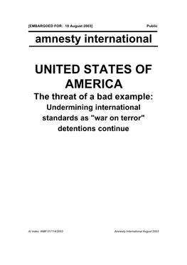 UNITED STATES of AMERICA the Threat of a Bad Example: Undermining International Standards As 