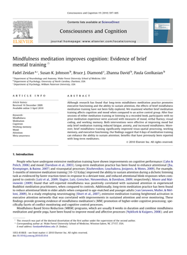 Mindfulness Meditation Improves Cognition: Evidence of Brief Mental Training Q