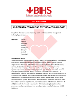 Angiotensin Converting Enzyme (Ace) Inhibitors