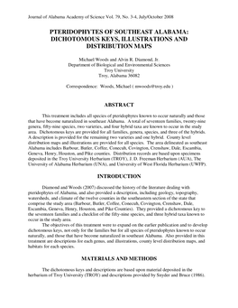 Pteridophytes of Southeast Alabama: Dichotomous Keys, Illustrations and Distribution Maps