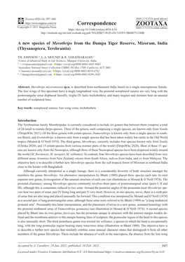 A New Species of Merothrips from the Dampa Tiger Reserve, Mizoram, India (Thysanoptera, Terebrantia)