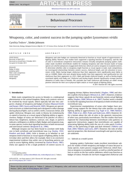 Weaponry, Color, and Contest Success in the Jumping Spider Lyssomanes Viridis