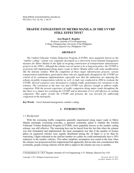 Traffic Congestion in Metro Manila: Is the Uvvrp Still Effective?