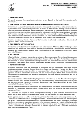 HEAD of REGULATORY SERVICES REPORT to the PLANNING COMMITTEE of 14Th May 2014