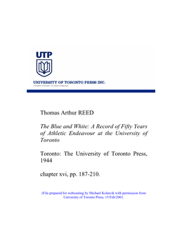 Thomas Arthur REED the Blue and White: a Record of Fifty Years Of