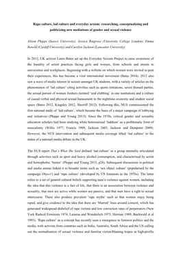 Rape Culture, Lad Culture and Everyday Sexism: Researching, Conceptualizing and Politicizing New Mediations of Gender and Sexual Violence